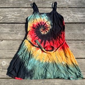 Cali Kind Rasta Tie Dye skater dress w drawstring tie Size small